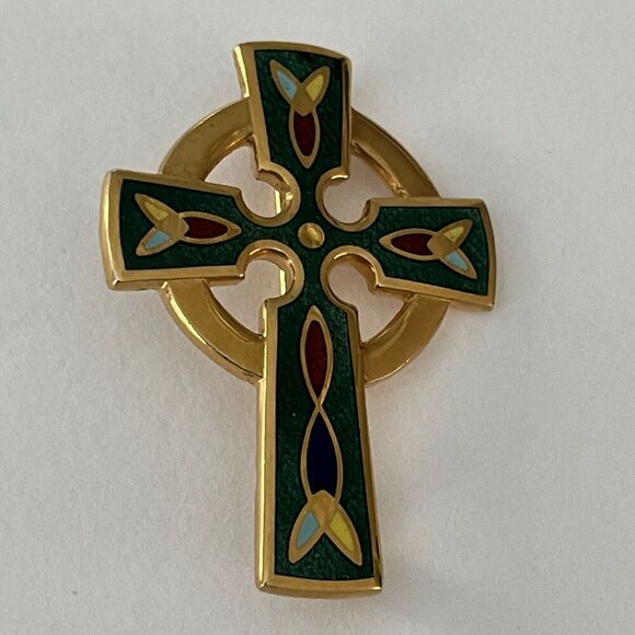 Celtic cross enamel brooch pin. - Picture 1 of 5